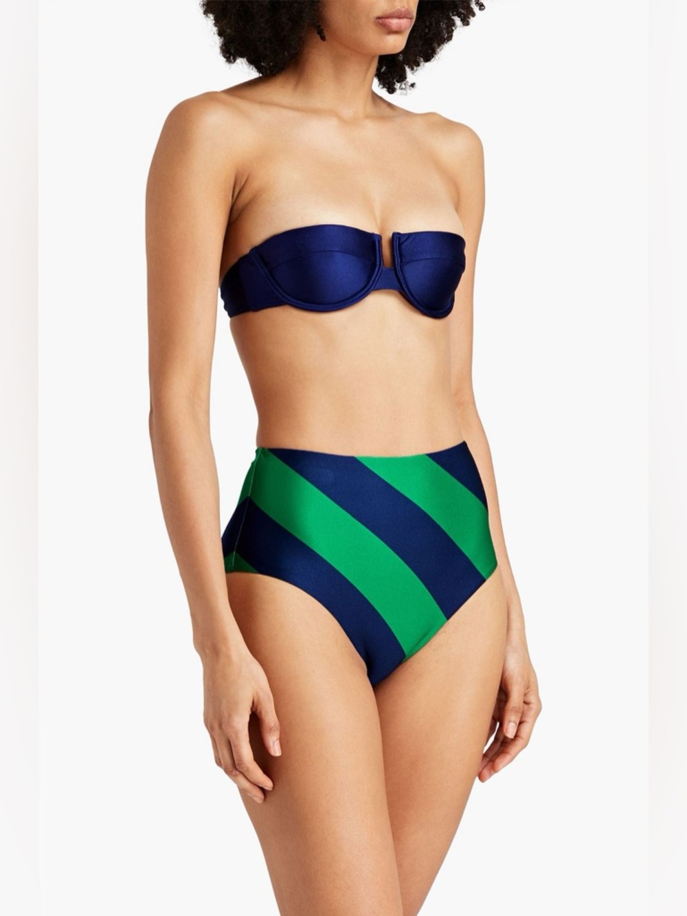 Zimmermann Tiggy High Waisted Stripe Bikini Bottoms in Navy/Green Stripe NWT